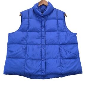 Lands End Blue Down Button‎ Snap Quilted Puffer Vest Womens Large 14-16